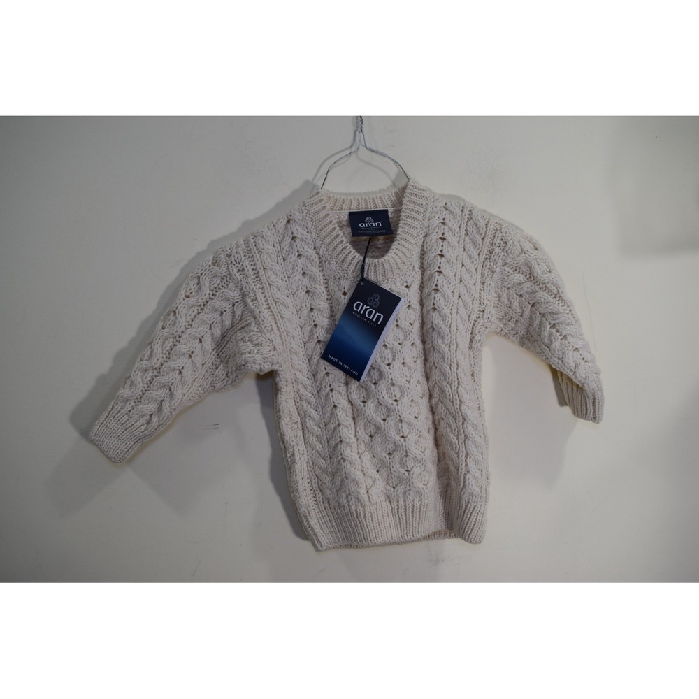 Aran Woollen Mills Merino Wool FISHERMAN Sweater Cable Knit Ireland BOYS XS NEW